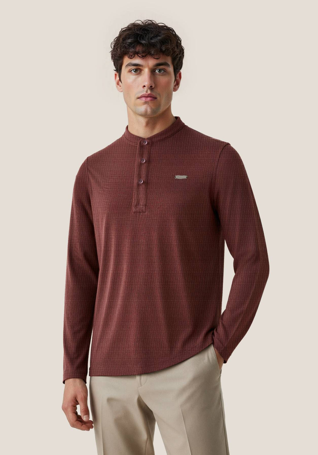 The Lineage Textured Henley Coco Brown