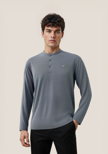 The Lineage Textured Henley Mouse Grey