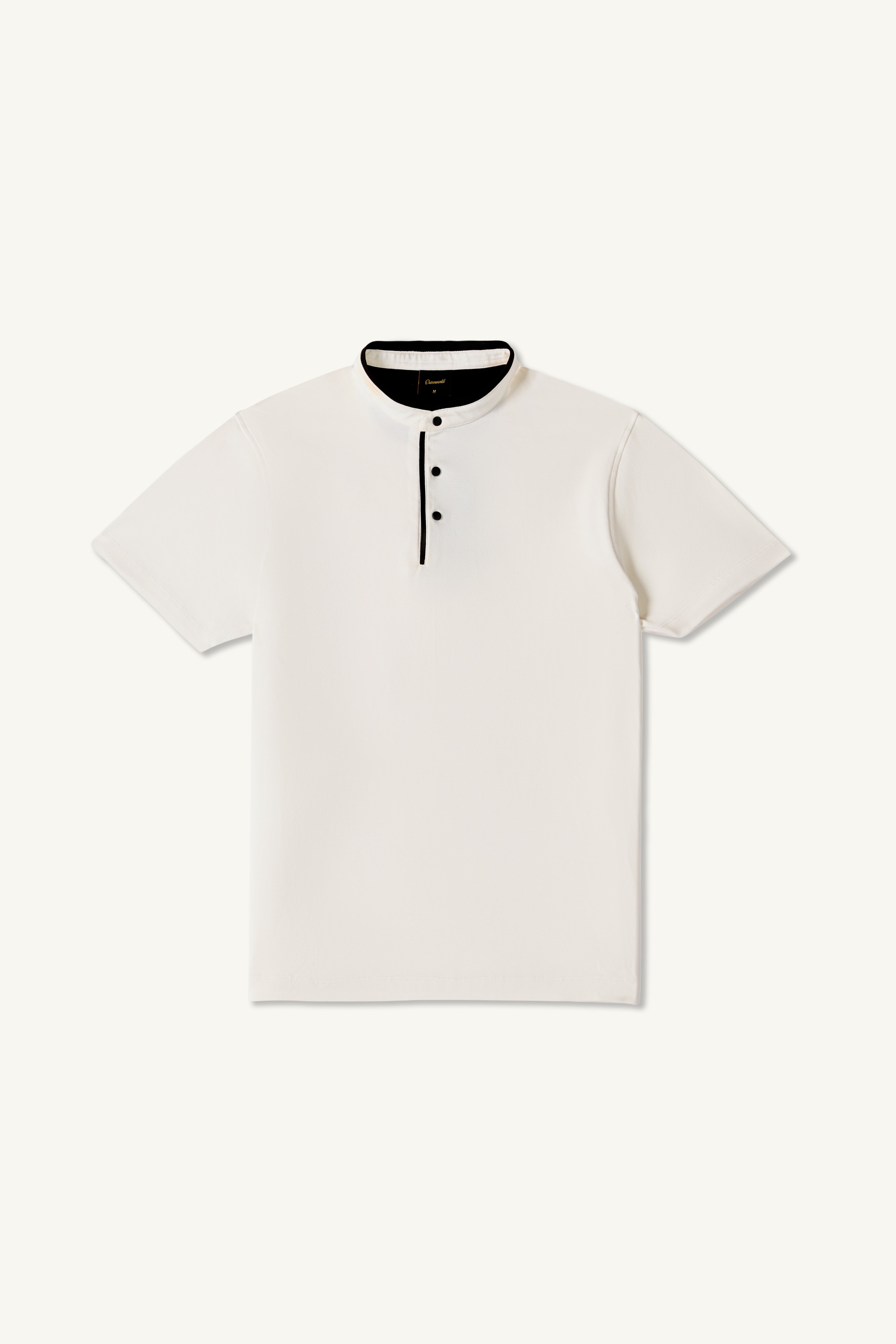 Serenity White Suede-Detail Band Collar Shirt