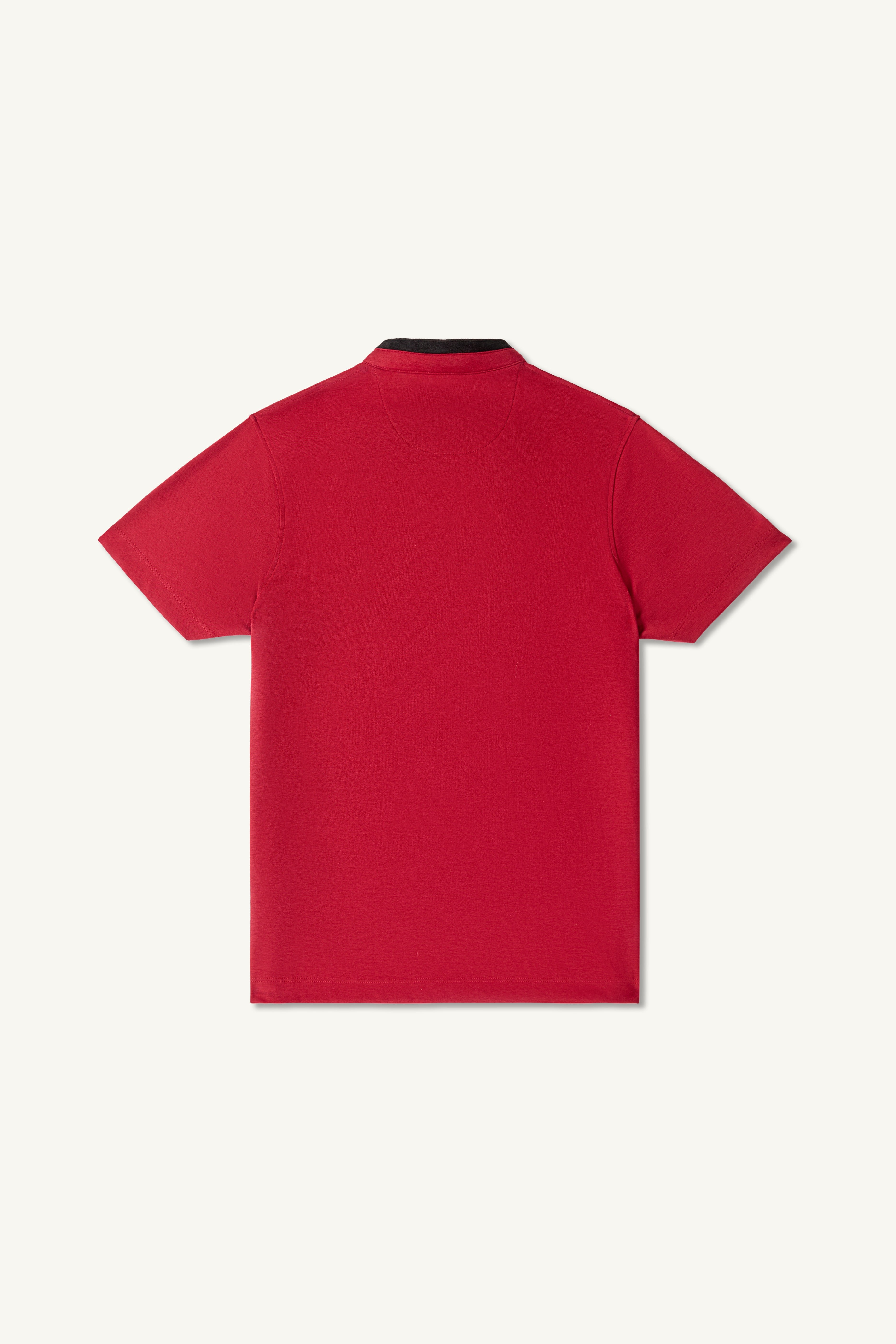 The Deep Red Suede-Detail Band Collar Shirt