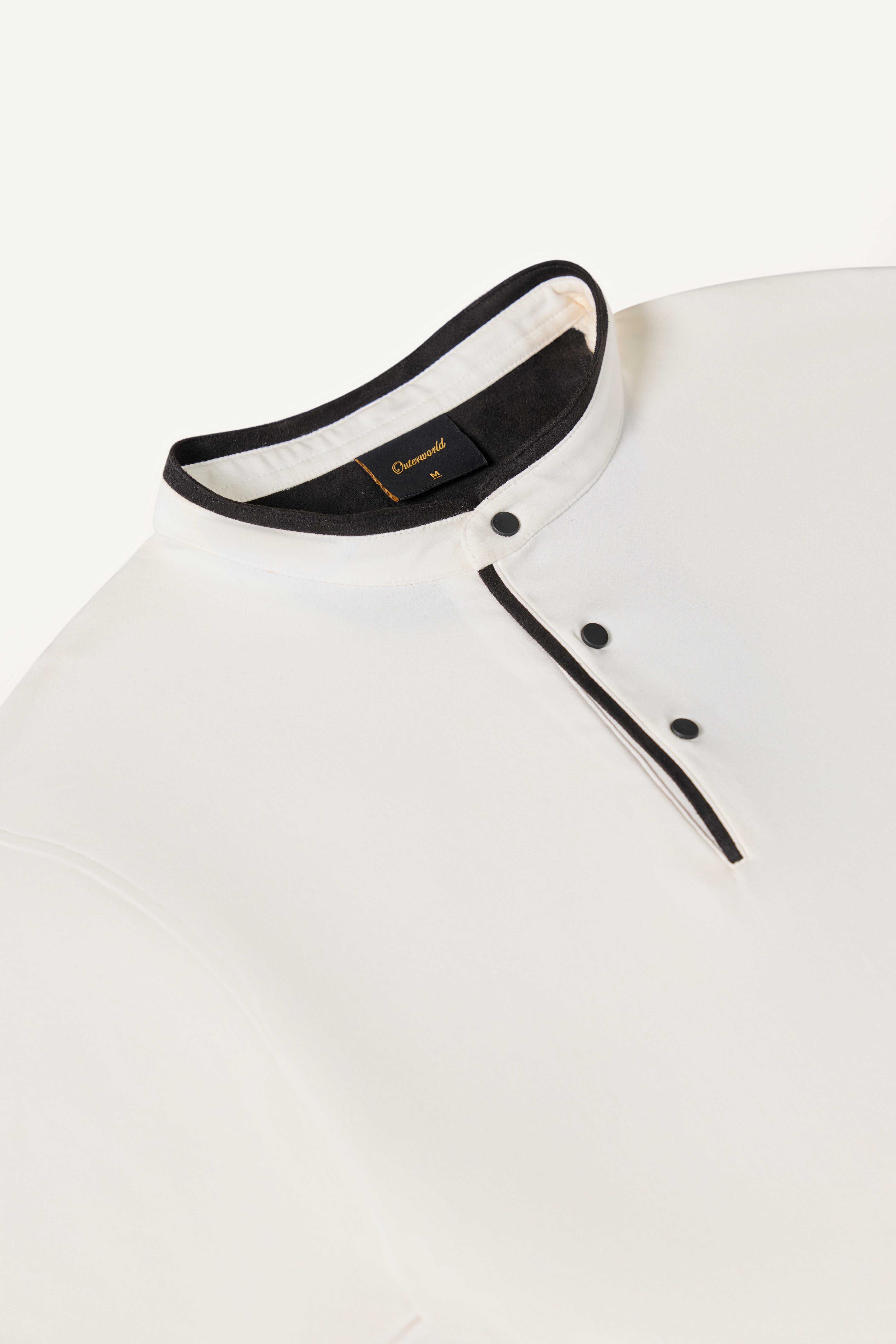 Serenity White Suede-Detail Band Collar Shirt