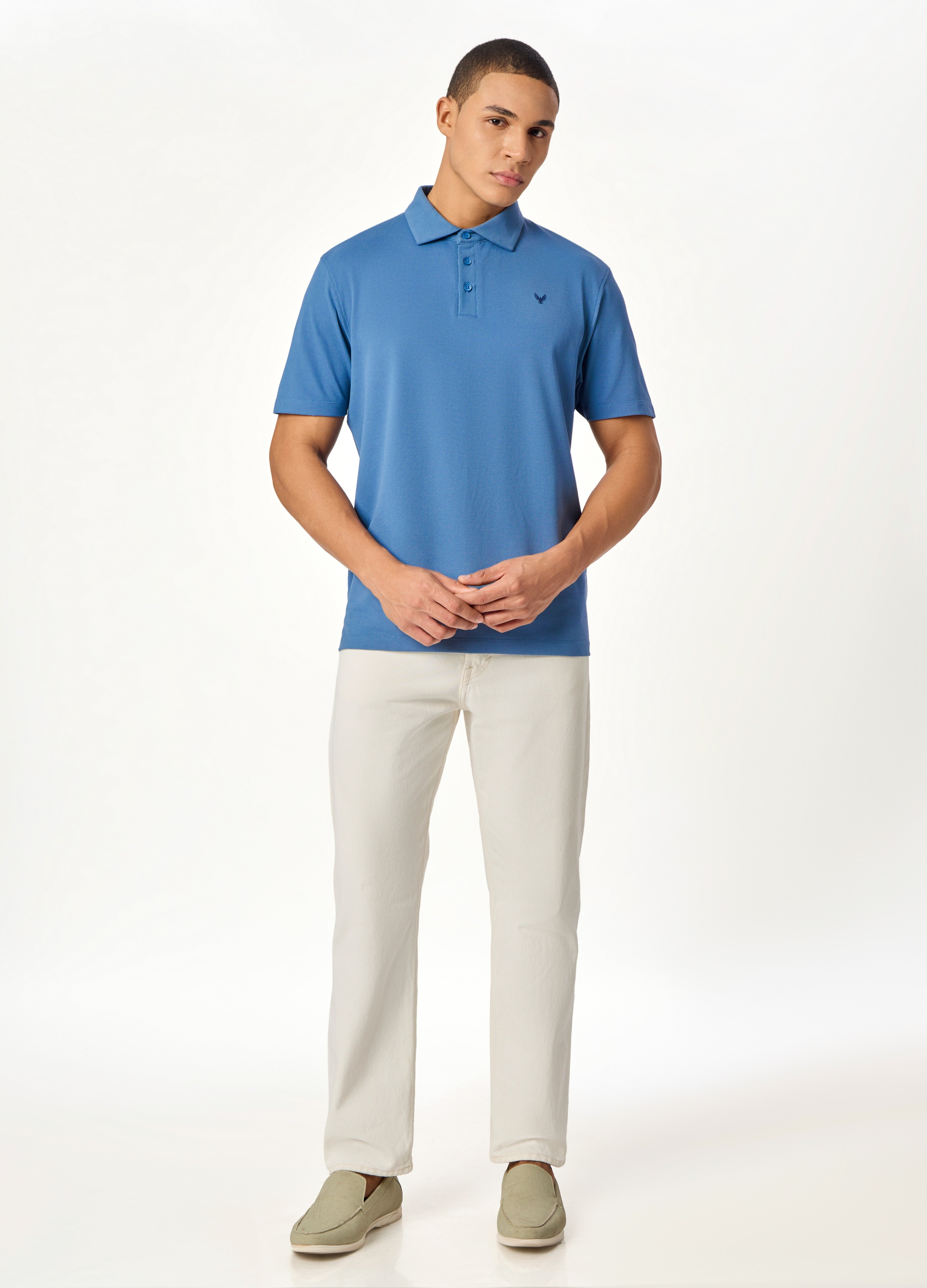 ARIN – The Lucky Dove Blue Polo with Suede Detail