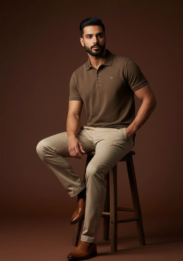 ARIN – The Lucky Dove Brown Polo with Suede Detail