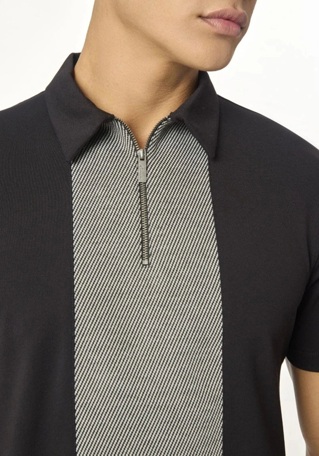 Black Zipper Polo For Men – Twill Panel Edition