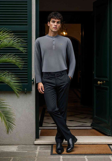 The Lineage Textured Henley  Mouse Grey