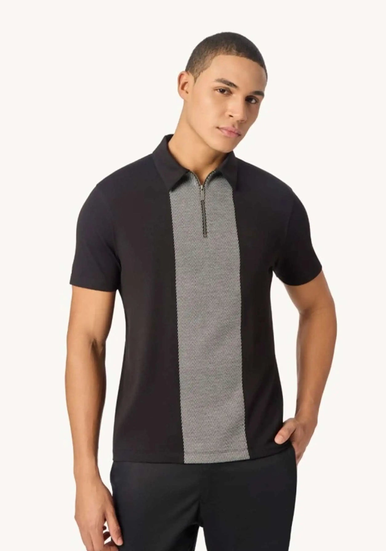 Black Zipper Polo For Men – Twill Panel Edition