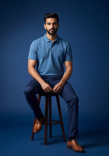 ARIN – The Lucky Dove Blue Polo with Suede Detail