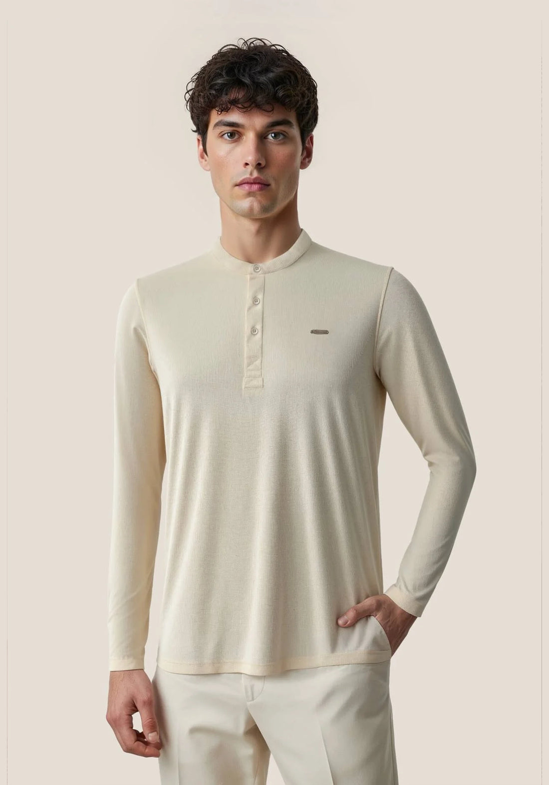 The Lineage Textured Henley - Warm Beige