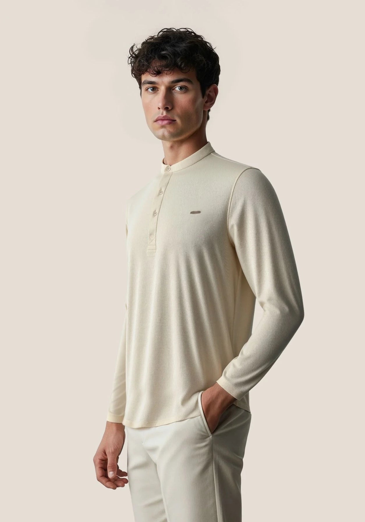 The Lineage Textured Henley - Warm Beige