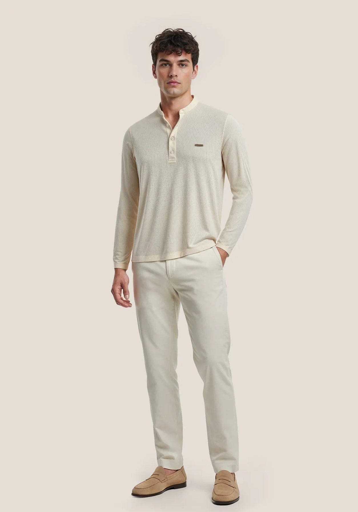 The Lineage Textured Henley - Warm Beige