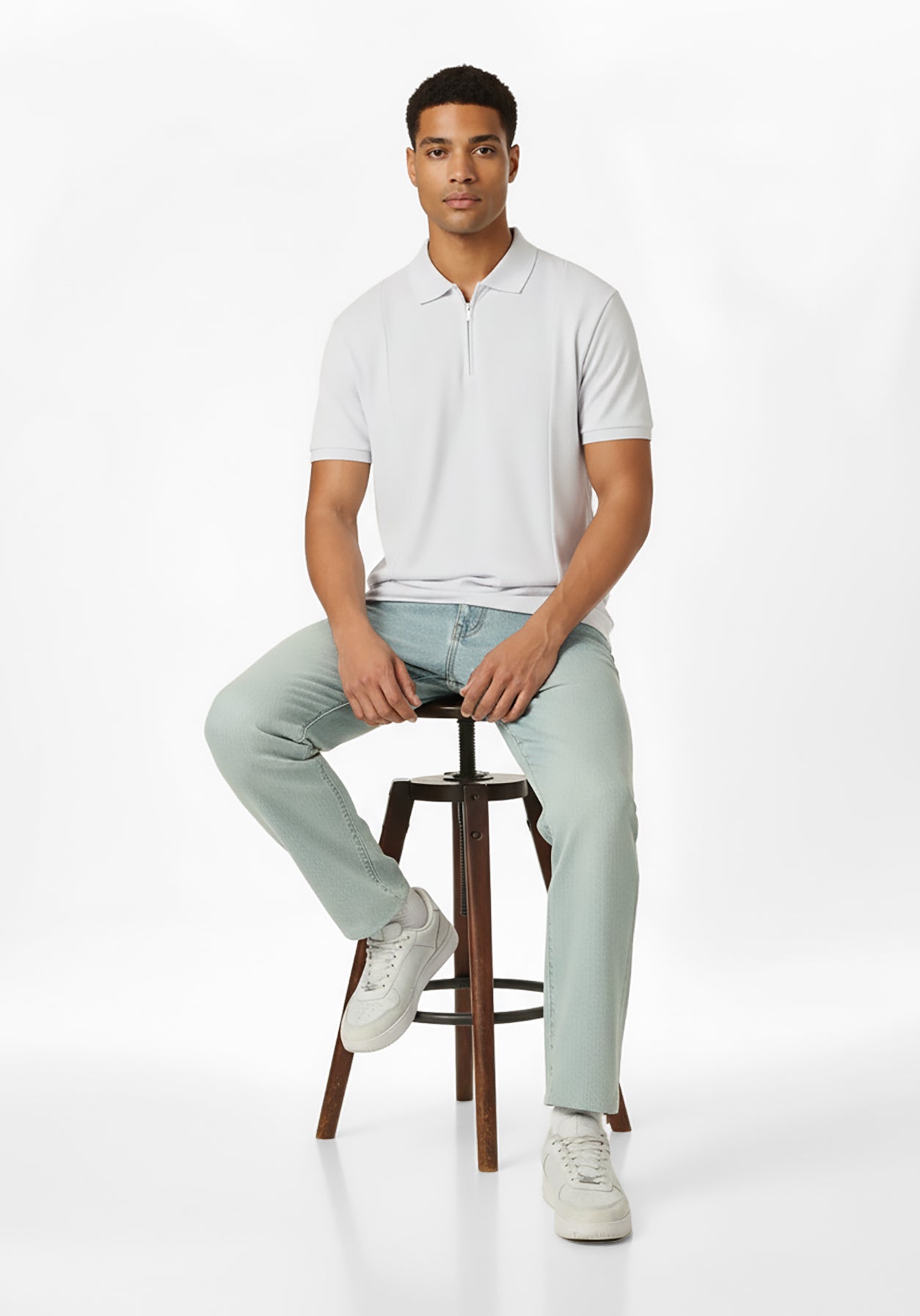 NOIR ZIPPER POLO WHITE