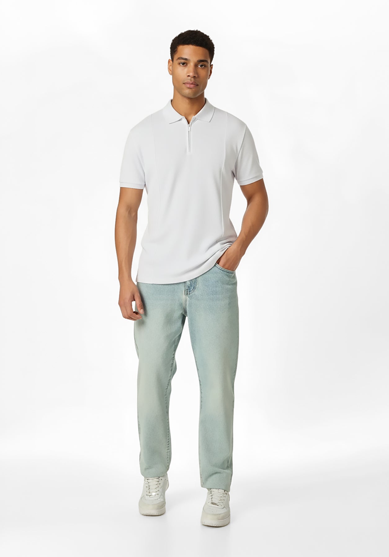 NOIR ZIPPER POLO WHITE