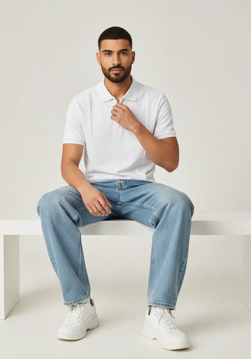 NOIR LUXE  ZIPPER POLO WHITE