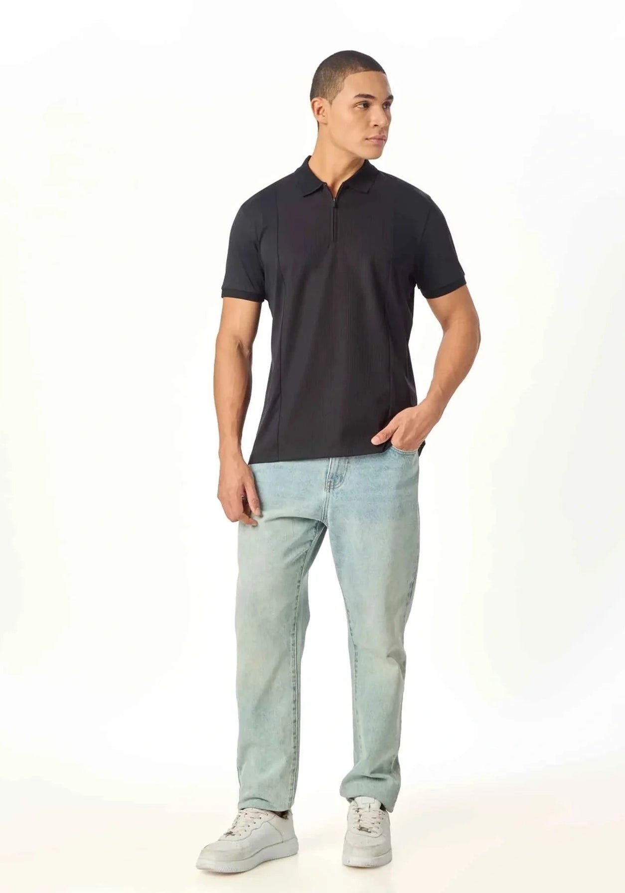 NOIR LUXE ZIPPER POLO BLACK