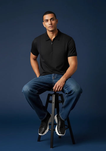 NOIR LUXE ZIPPER POLO BLACK