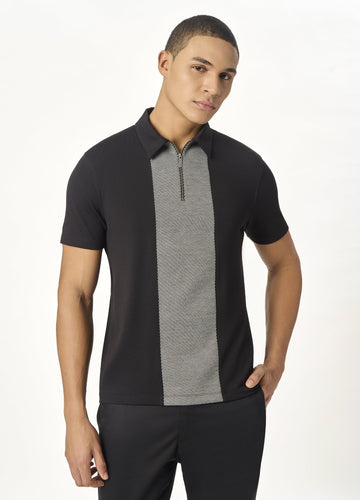 Black Zipper Polo For Men – Twill Panel Edition