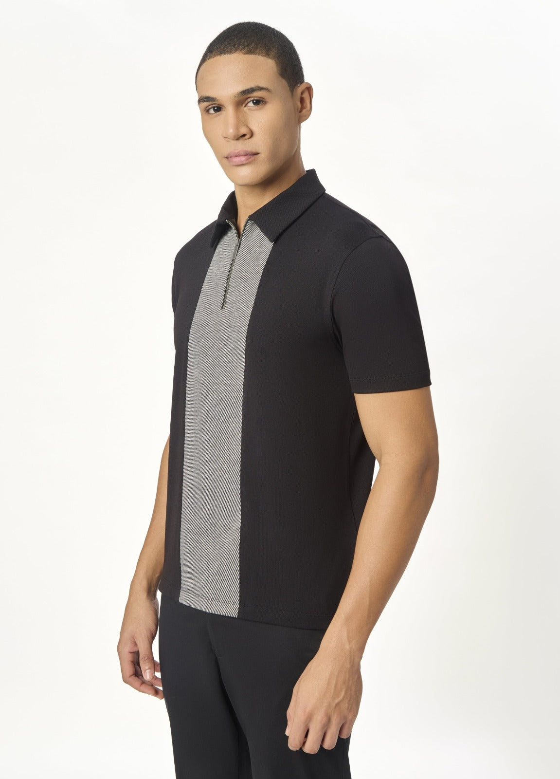 Black Zipper Polo For Men – Twill Panel Edition