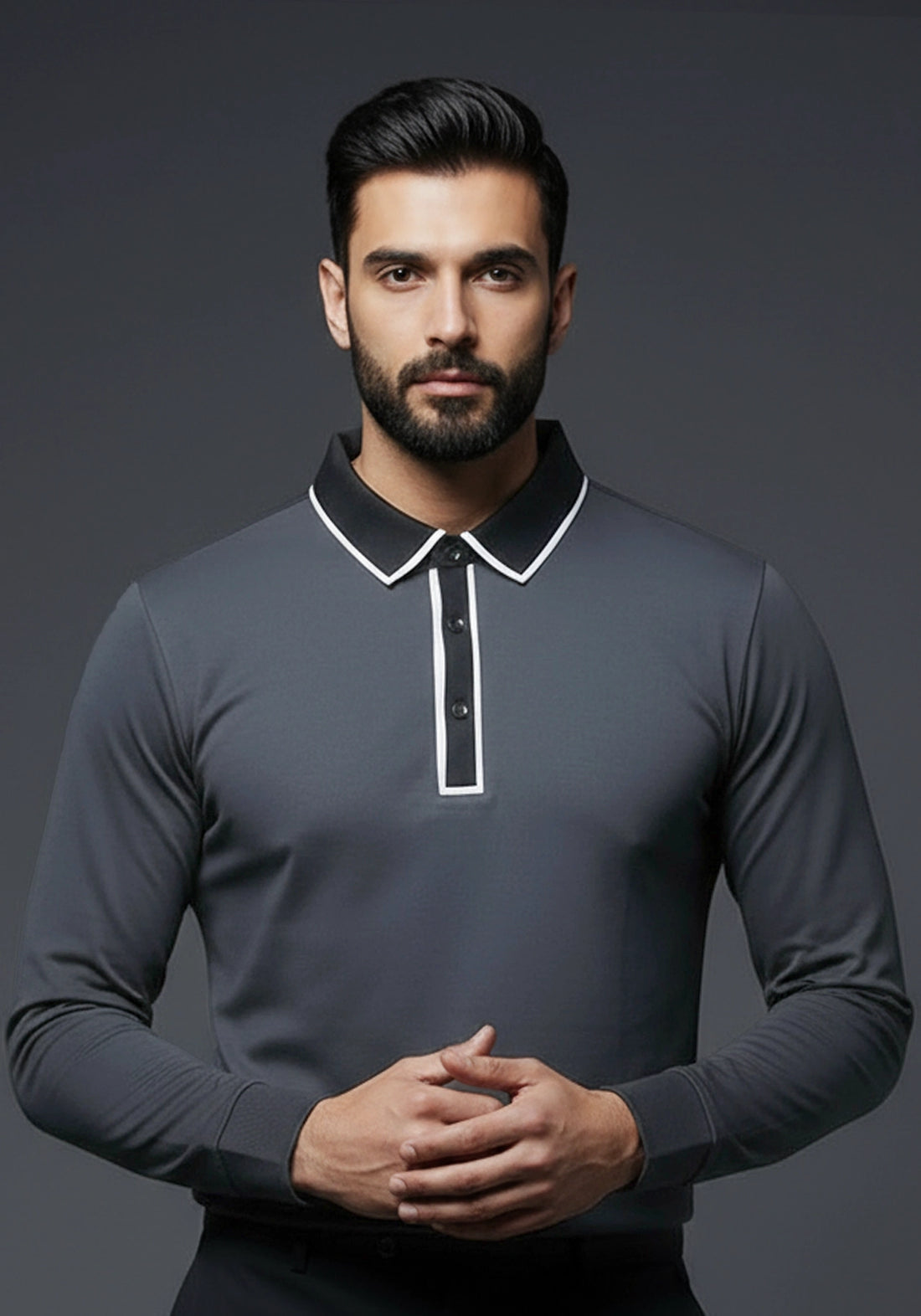 Classic Full Sleeve Polo Charcoal Grey