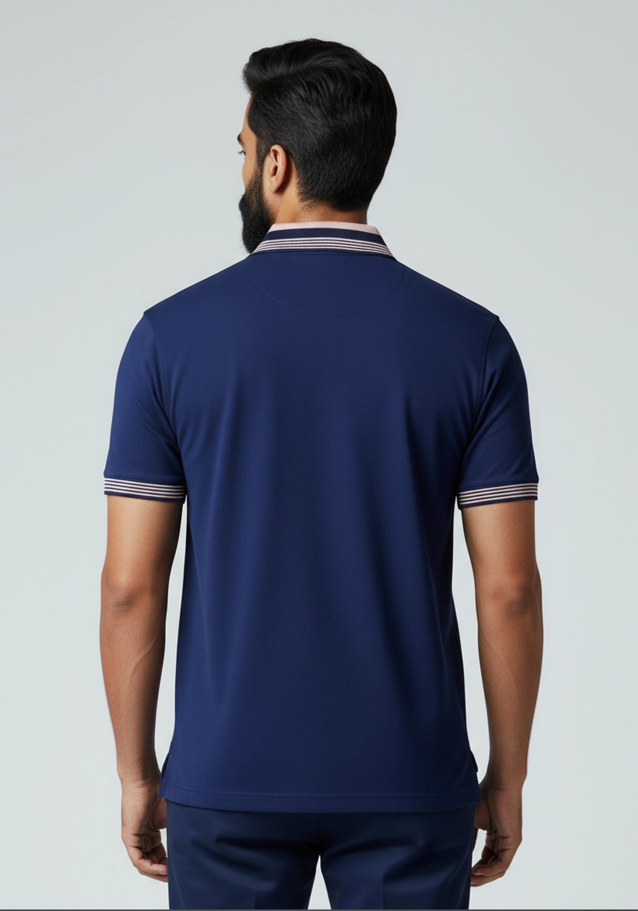 The Axis Metallic Button Polo Grey Navy blue