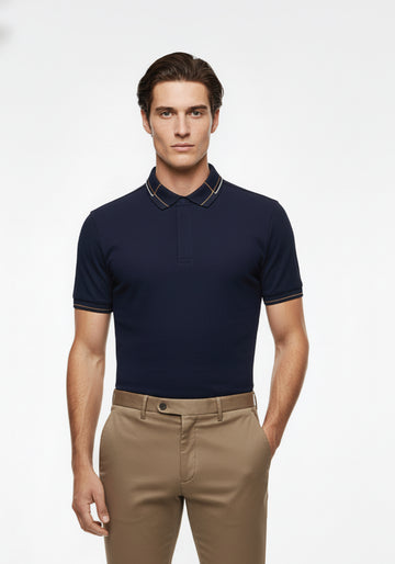Fine Line Navy Blue Polo