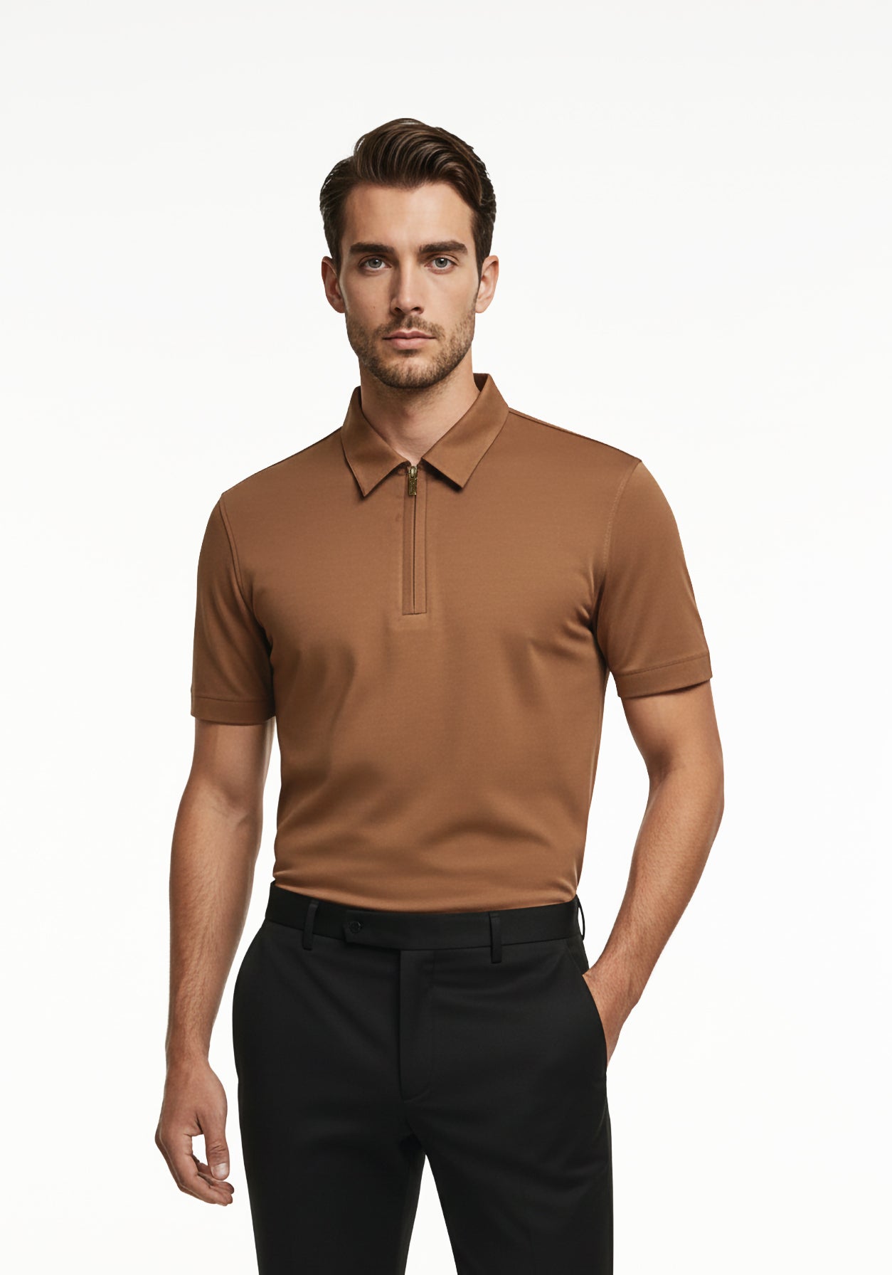 Liquid Zipper Polo Brown