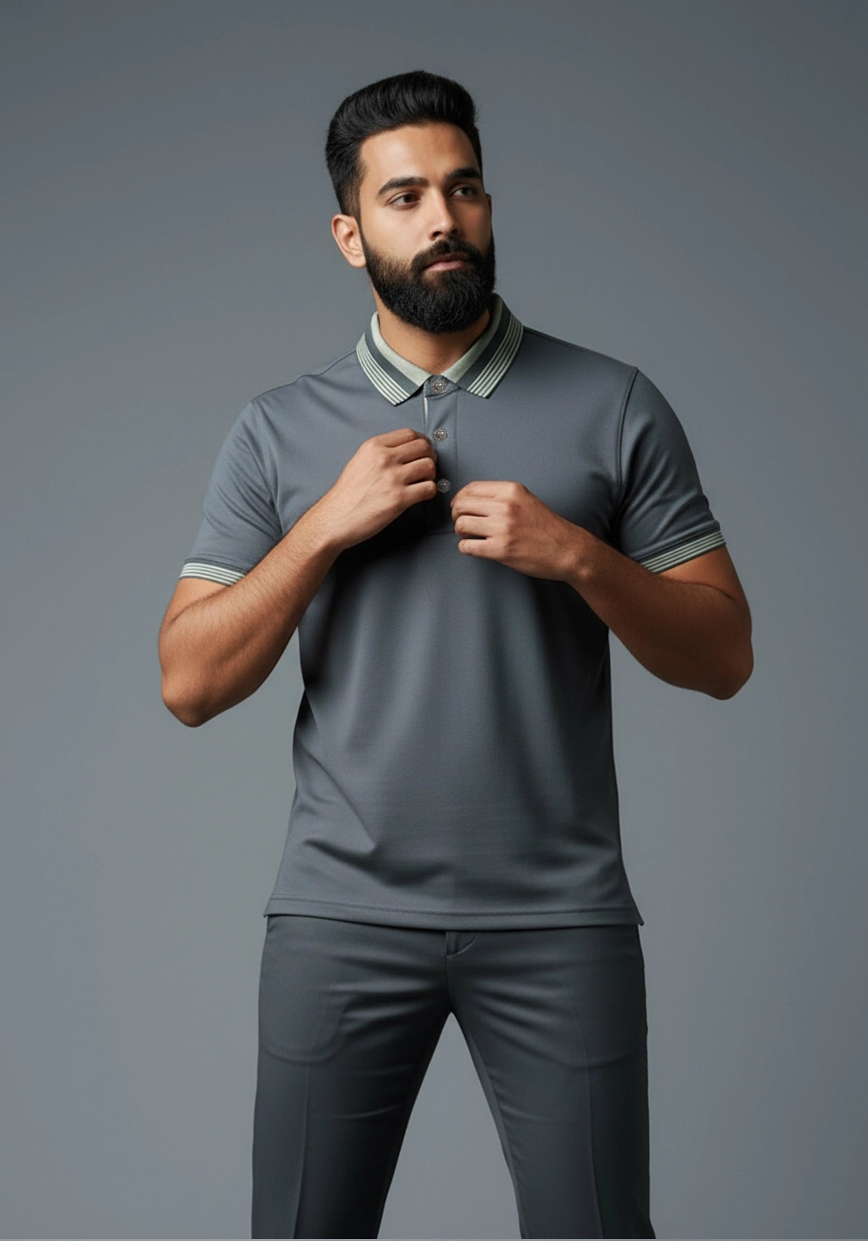The Axis Metallic Button Polo Grey