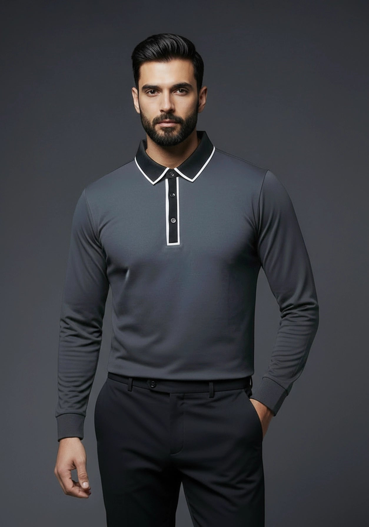 Classic Full Sleeve Polo Charcoal Grey