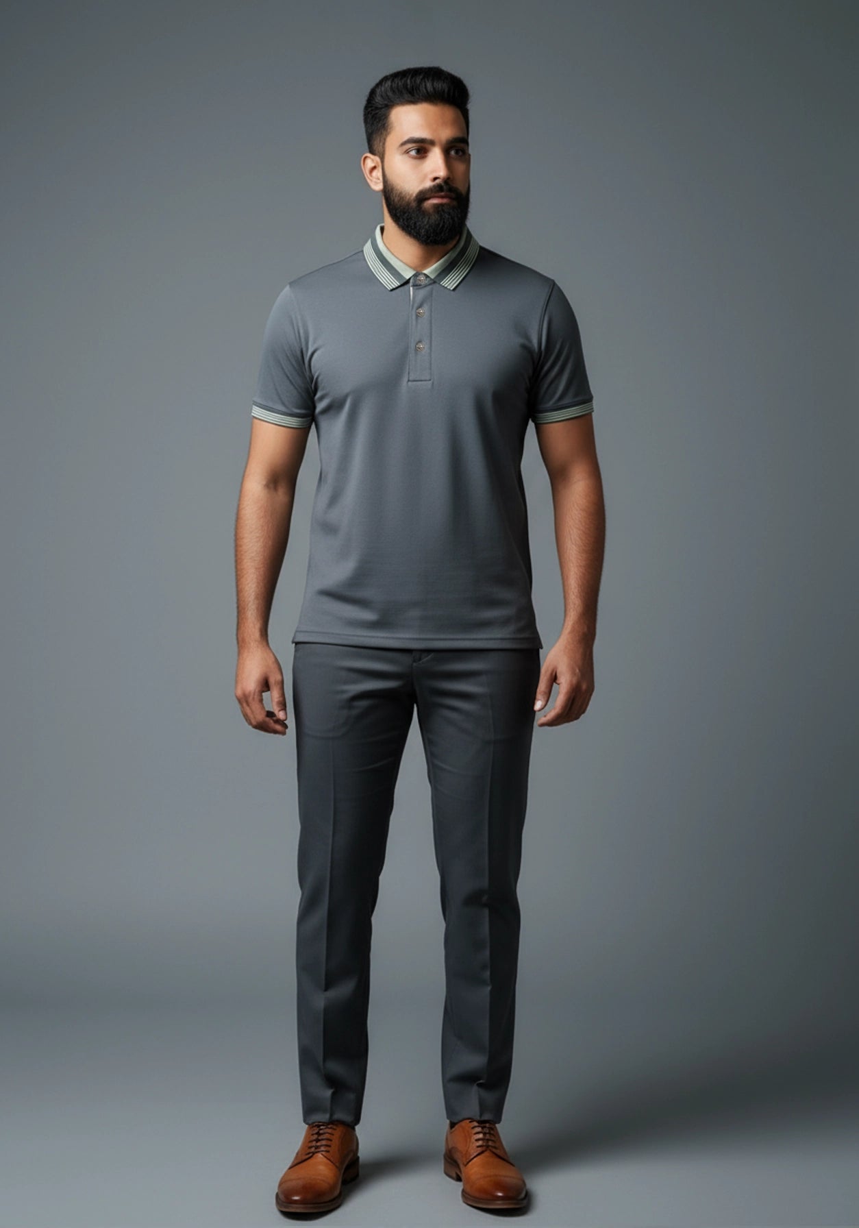 The Axis Metallic Button Polo Grey