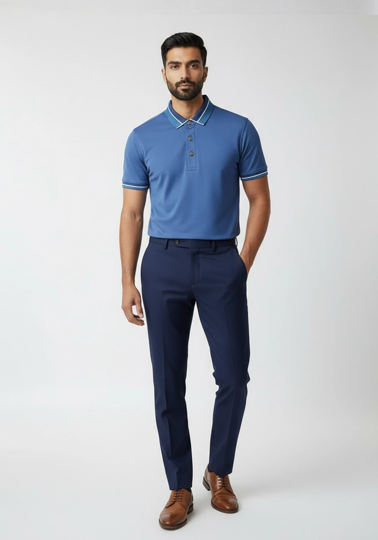 The Lume Signature Metal Button Polo – Blue