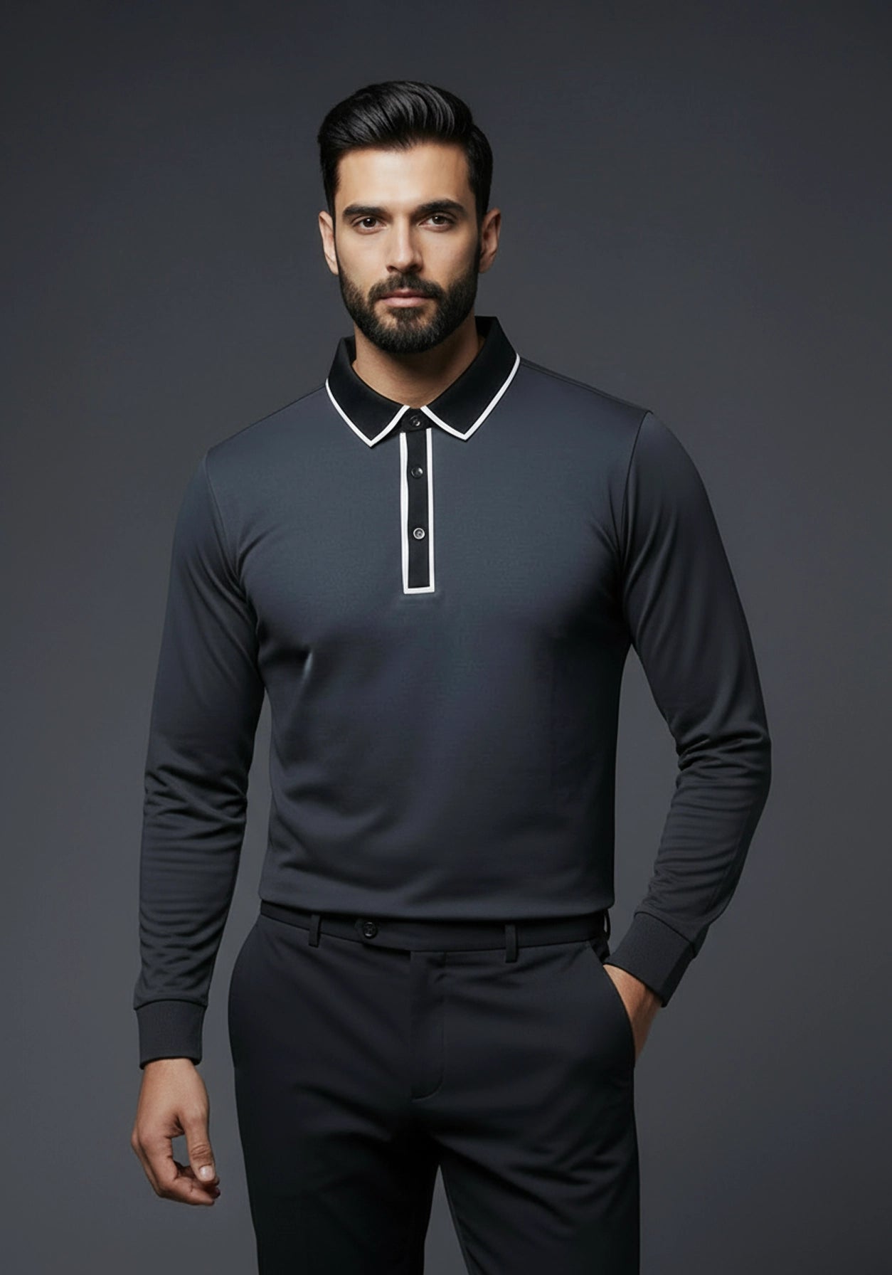 Classic Full Sleeve Polo Shiny Black