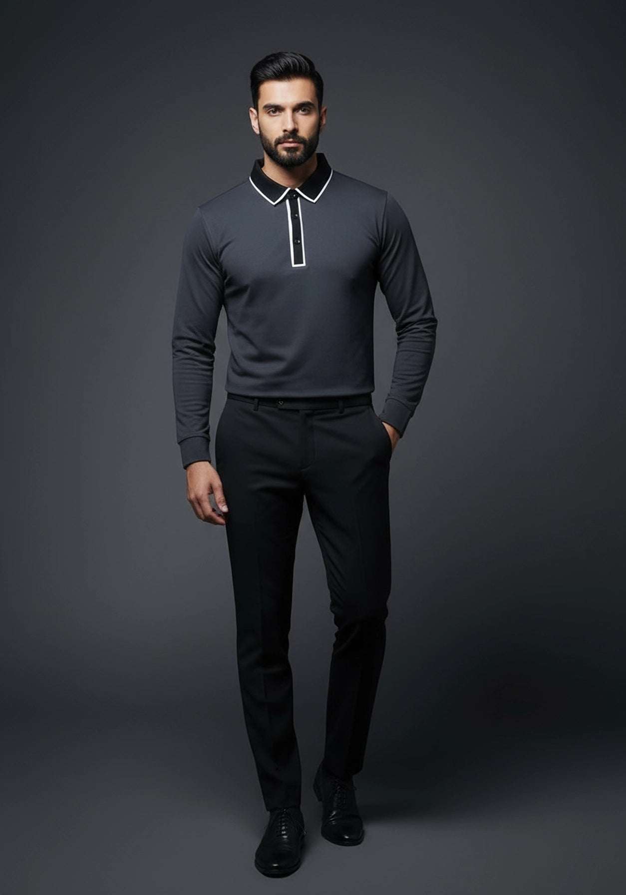 Classic Full Sleeve Polo Shiny Black