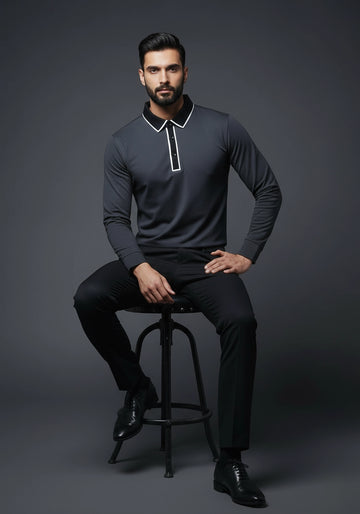 Classic Full Sleeve Polo Shiny Black