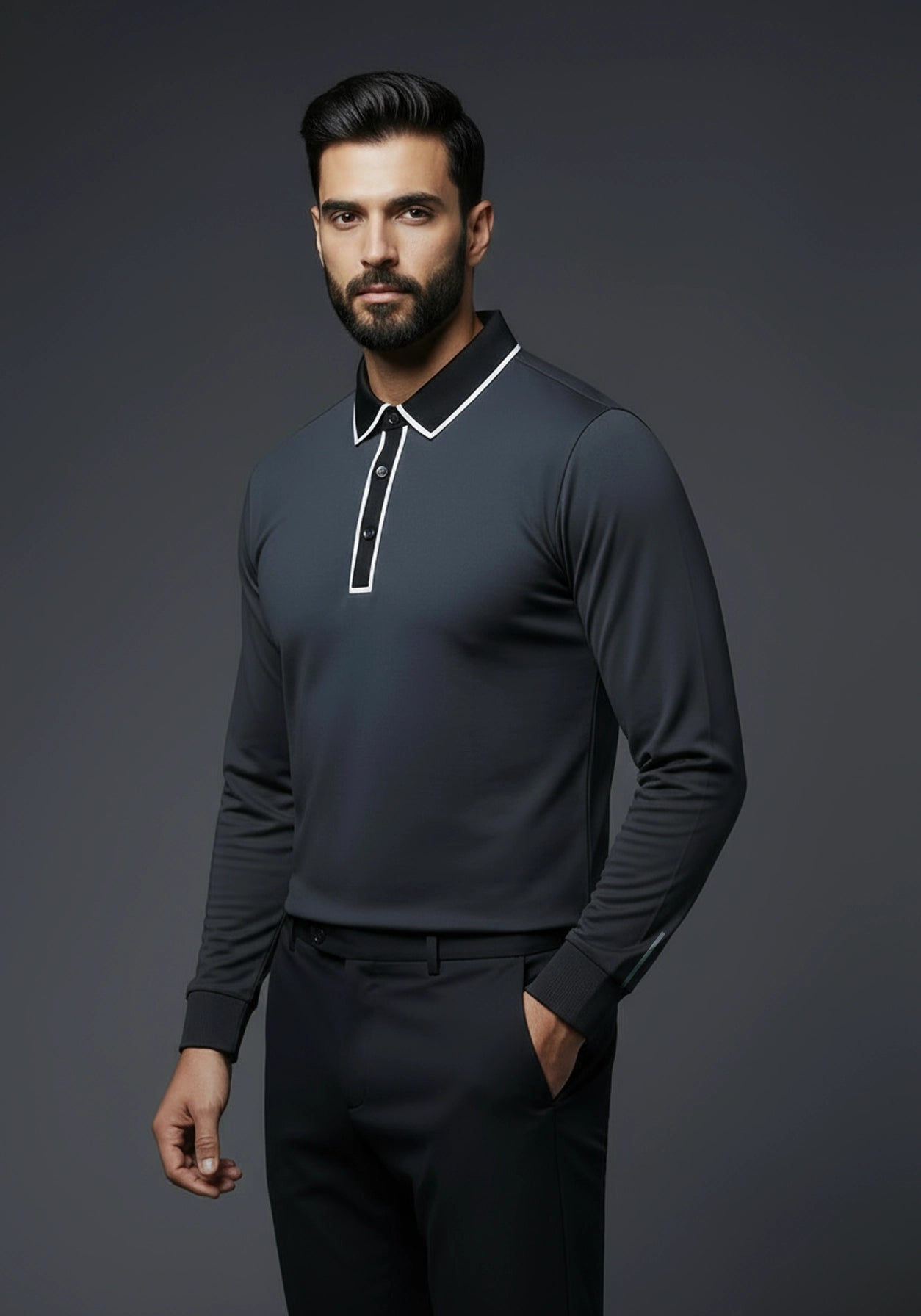 Classic Full Sleeve Polo Shiny Black