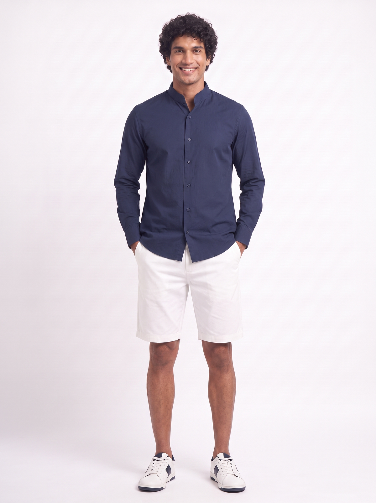 MAUJI  Button Down Shirt Cotton Navy Blue