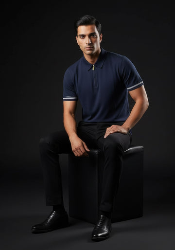 Classic Collar Blue Zipper Polo