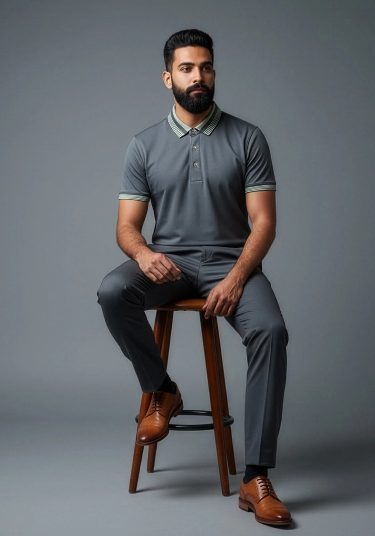 The Axis Metallic Button Polo Grey