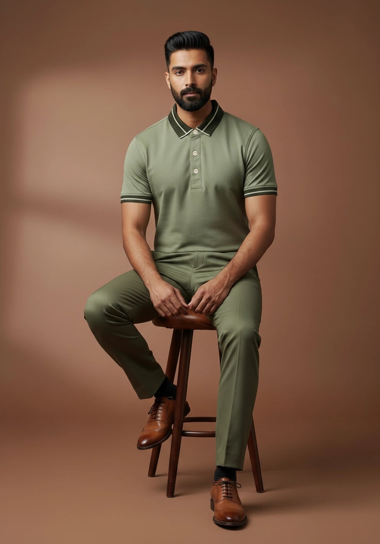 The Lume Signature Metal Button Polo – Olive
