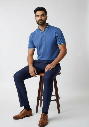 The Lume Signature Metal Button Polo – Blue