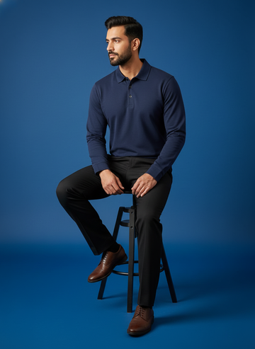 Navy Horizon Luxe Full-Sleeve