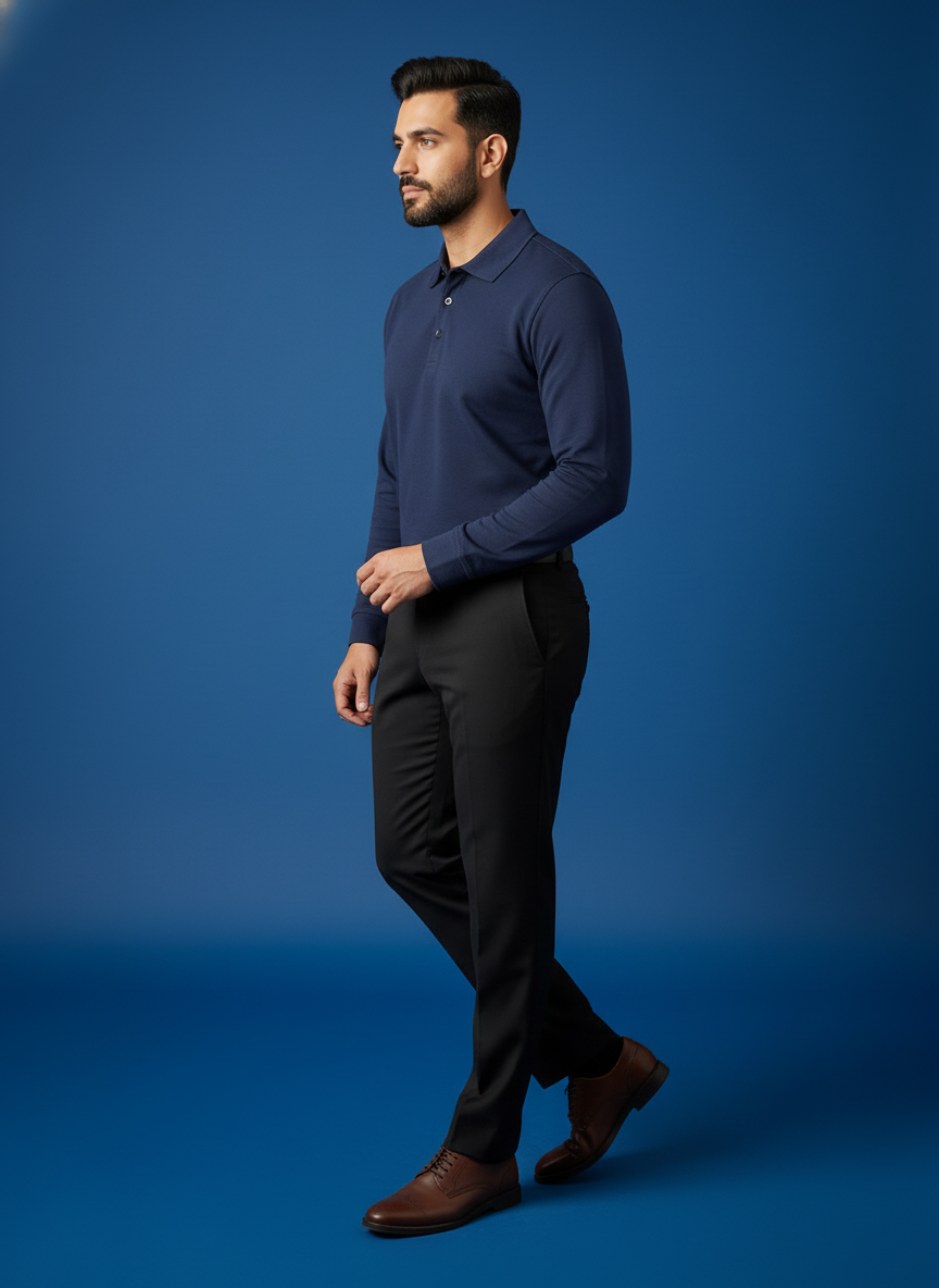 Navy Horizon Luxe Full-Sleeve