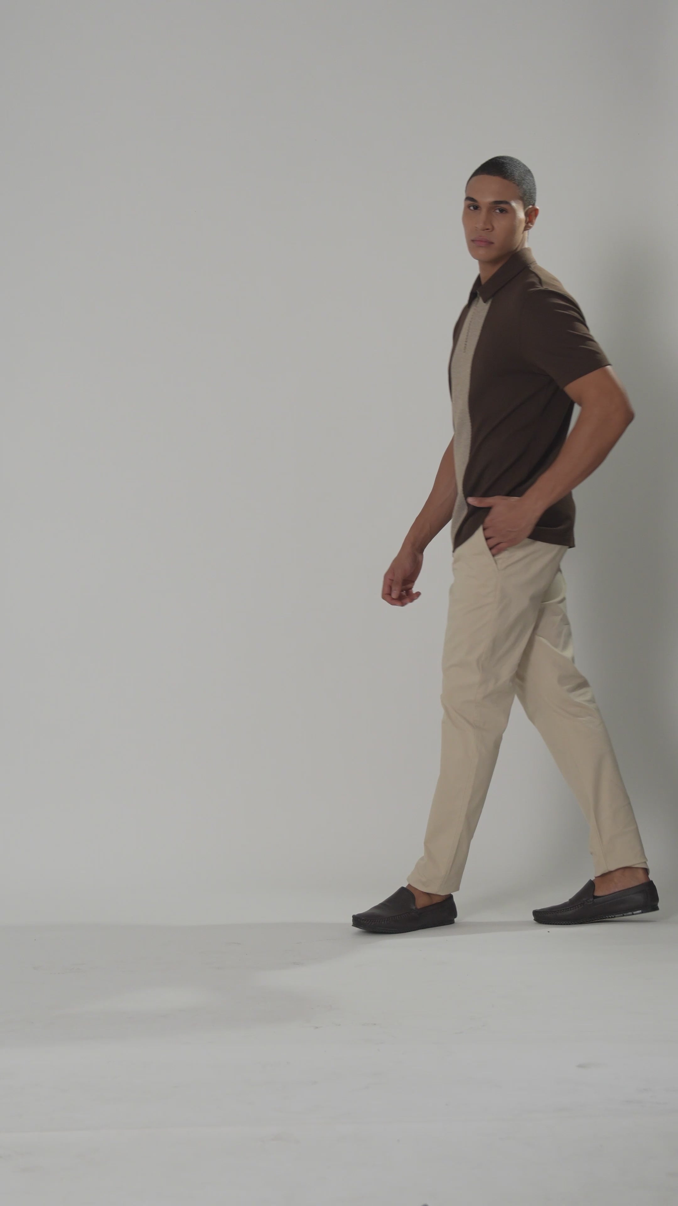 Brown Zipper Polo For Men – Twill Panel Edition