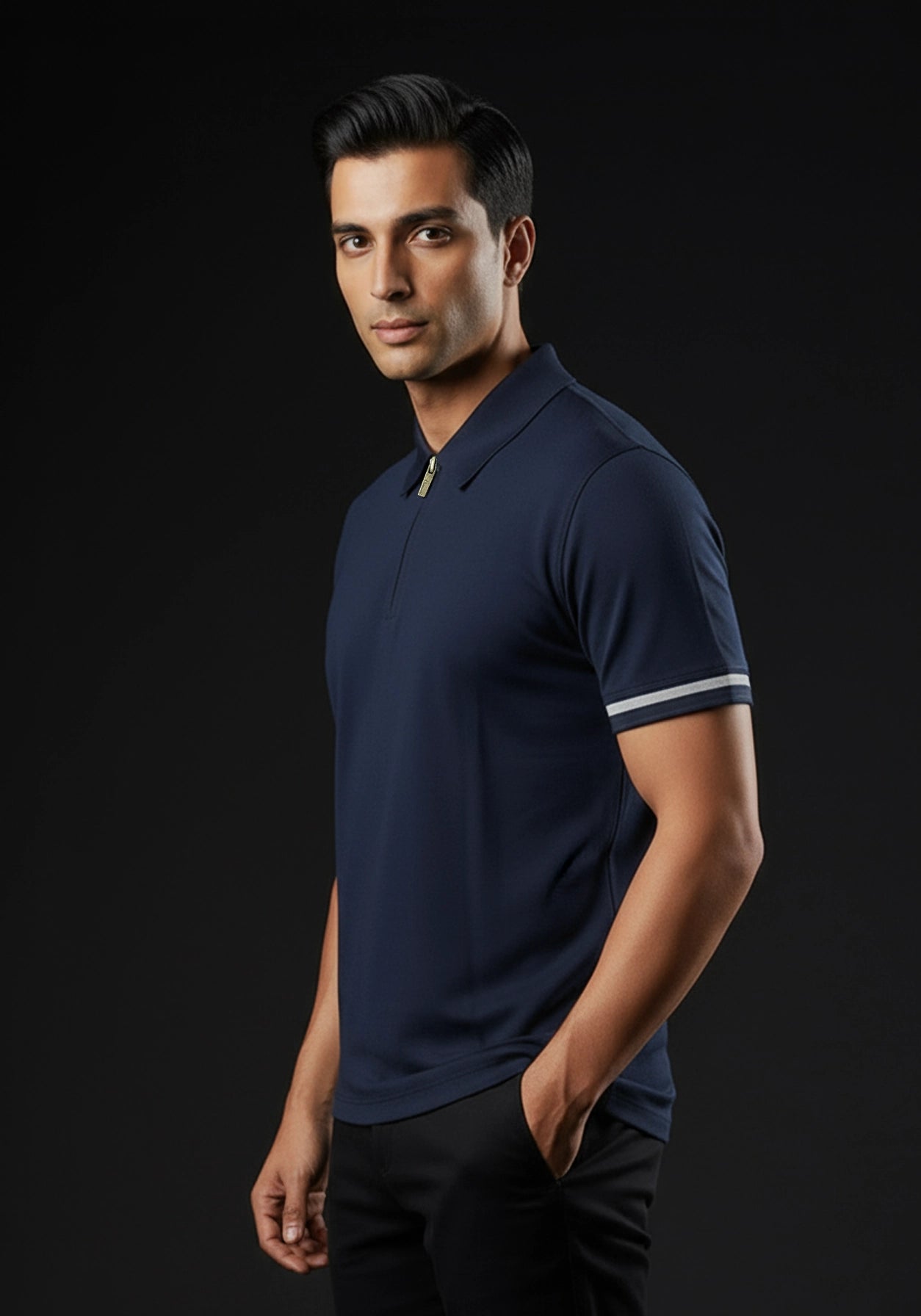 Classic Collar Blue Zipper Polo