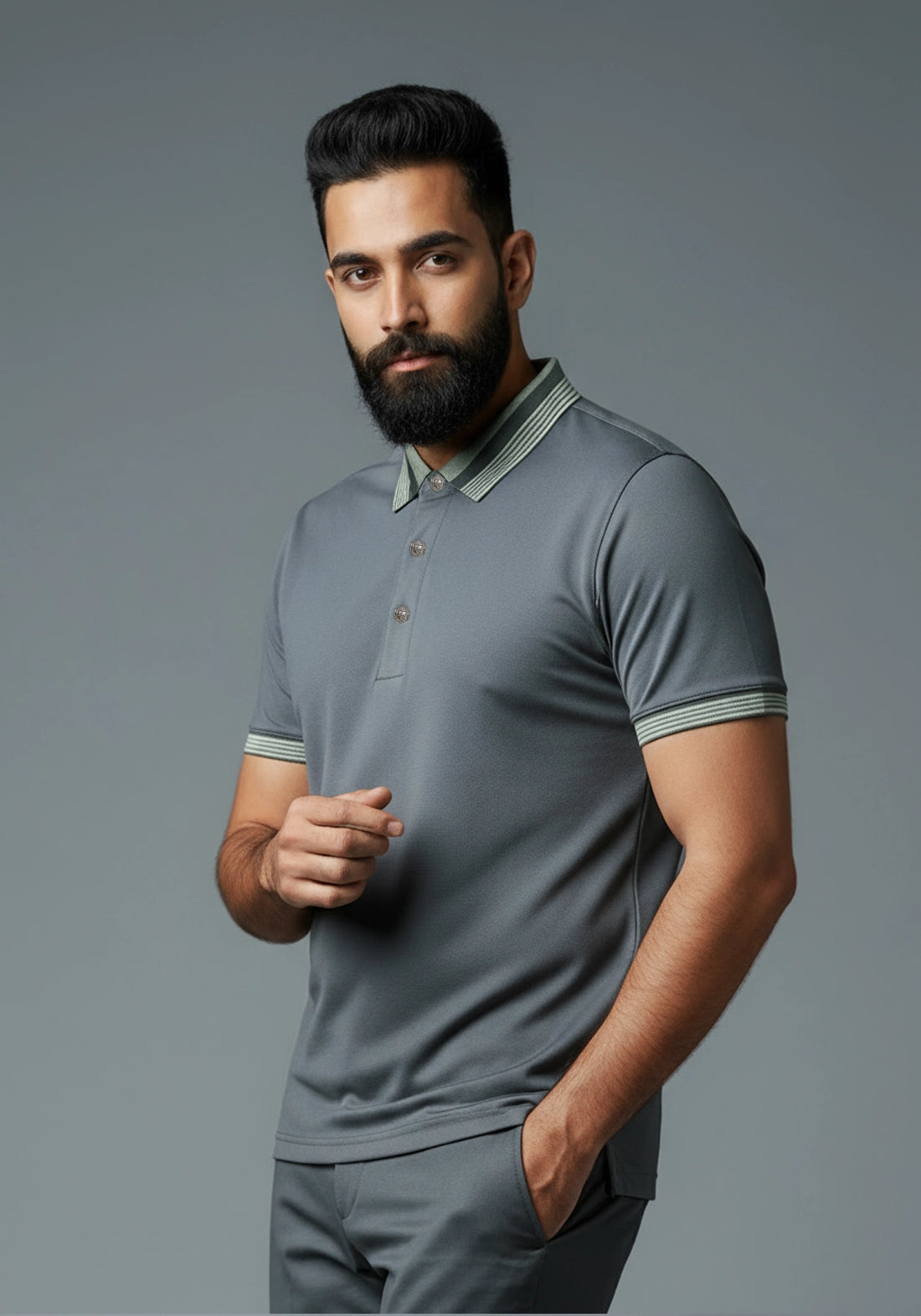 The Axis Metallic Button Polo Grey