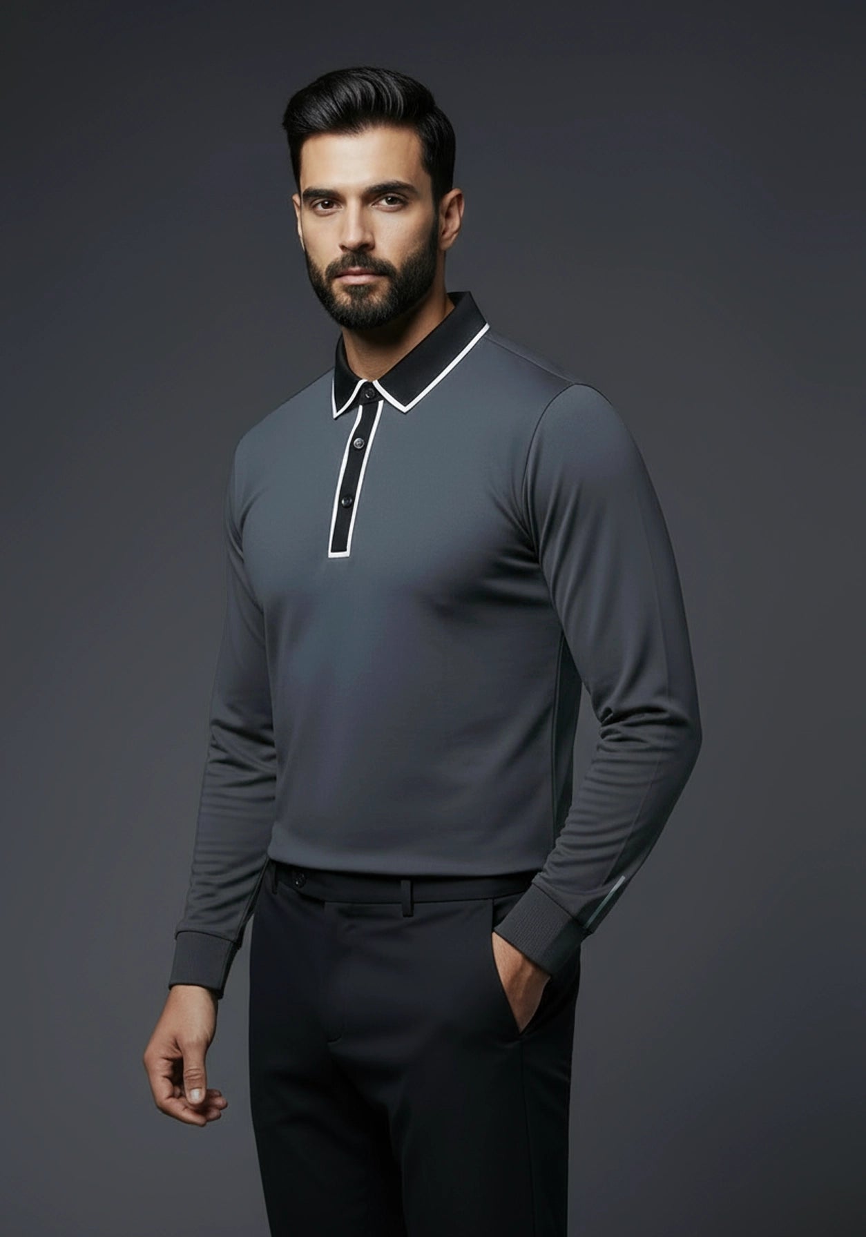 Classic Full Sleeve Polo Charcoal Grey