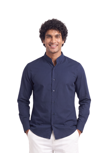 MAUJI  Button Down Shirt Cotton Navy Blue