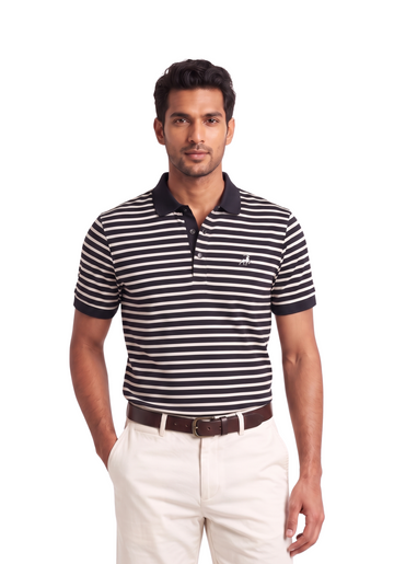 Elite Lustrasoft Cotton Striped Polo - Blue