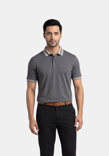 Axis Button Polo Grey