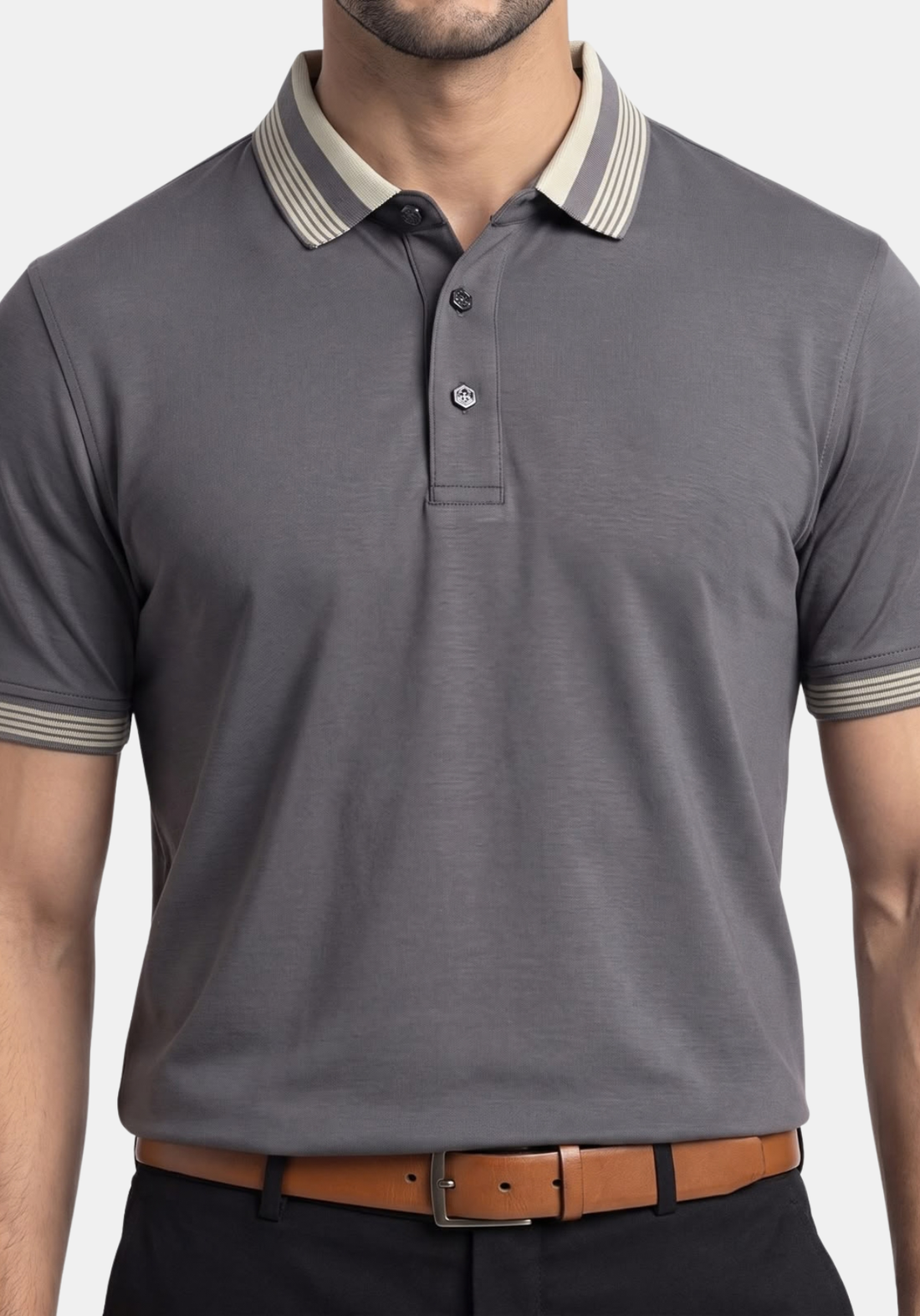 Axis Button Polo Grey