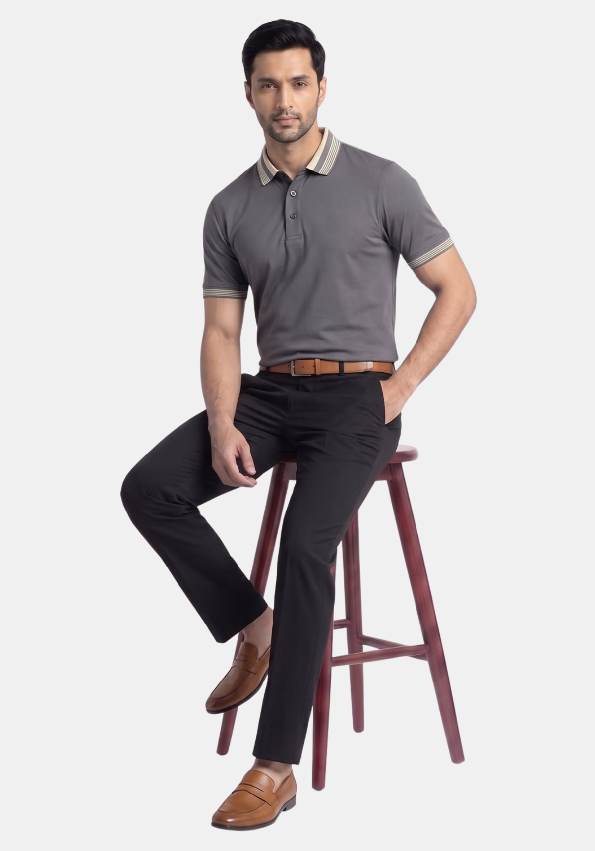 Axis Button Polo Grey