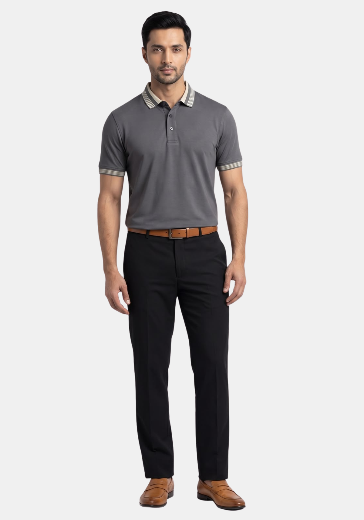 Axis Button Polo Grey